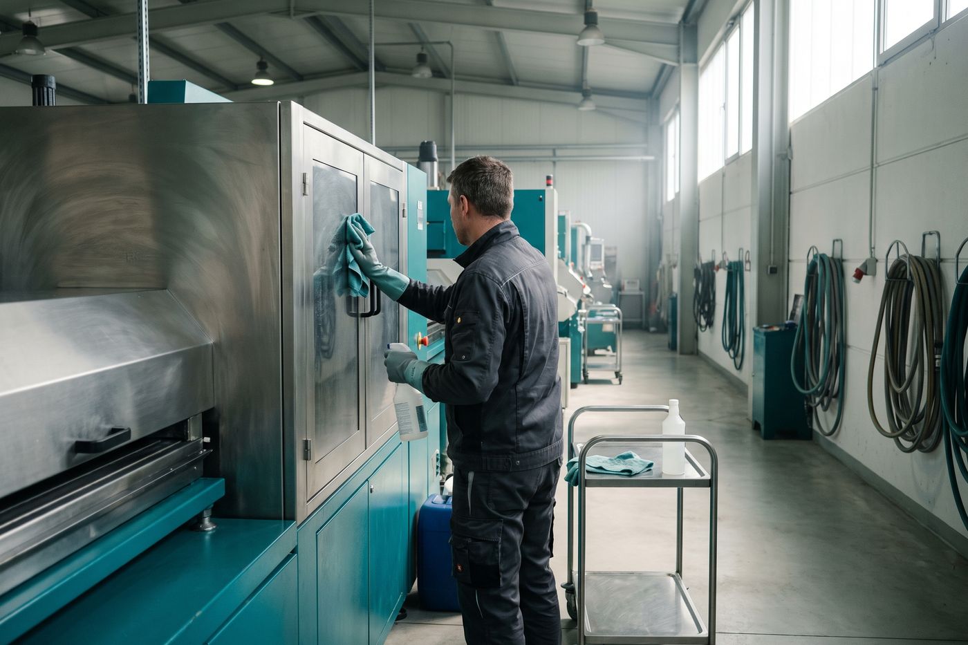 Industriereinigung in einer Produktionshalle